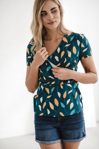 Milk Bar Bluzka do karmienia i ciążowa Milk&Love turkusowy w listki