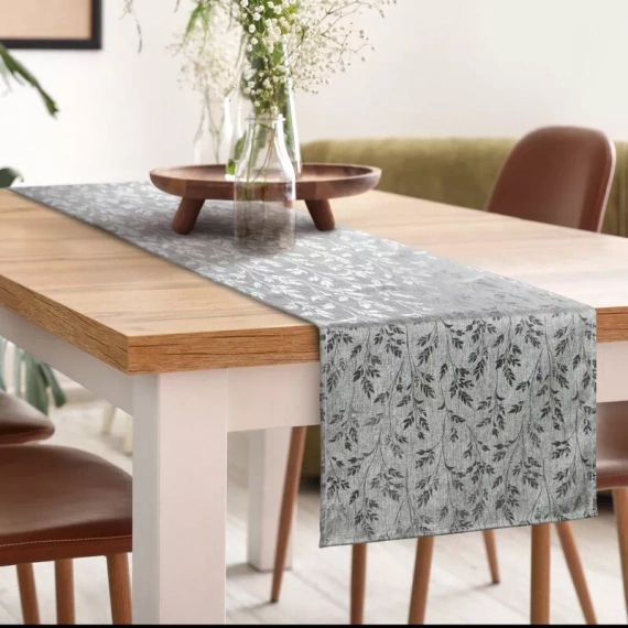 Simona obrus liście z błyszczącym nadrukiem Eurofirany srebrny