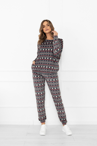 Komplet damski Navara – polarowy zestaw w świąteczny wzór z reniferami Italian Fashion - grafitowy