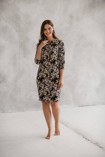 Milky Classic Sukienka do karmienia Milk&Love rękaw 3/4 czarna w kwiatuszki