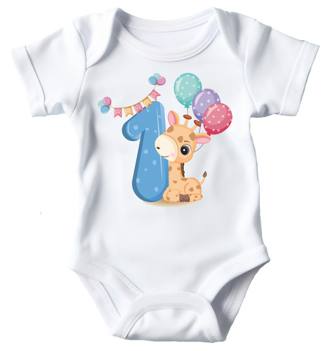 "ROCZEK dla chłopca, dinozaur jedynka" Moocha Body krótki rękaw biały