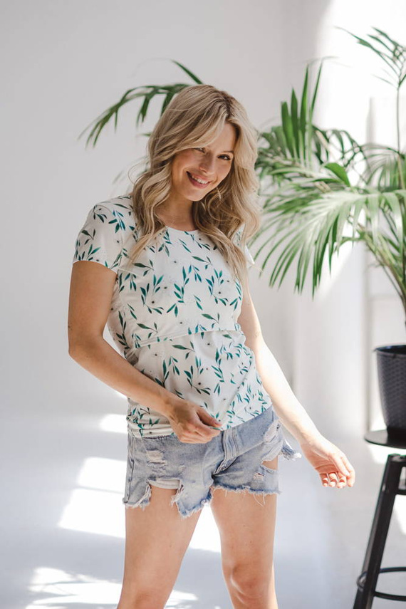 Bluzka do karmienia i ciążowa z krótkim rękawem Milk Shirt Milk&Love w listki