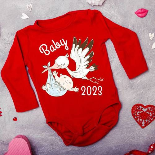 "BABY 2023 born in" Moocha Body długi rękaw czerwony