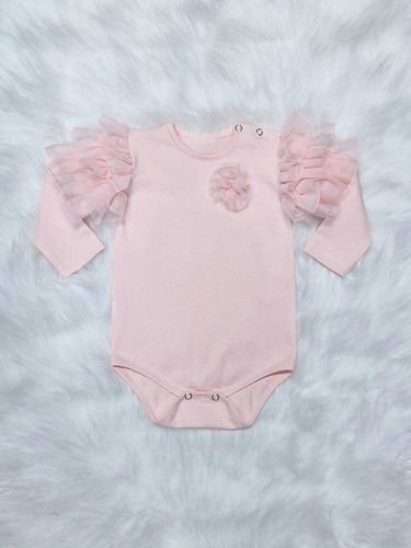 Carmen Bambarillo Body z długim rękawem pudrowy róż