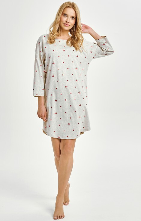 3431 Adele Koszula damska Taro szara – bawełna, owocowy wzór, rękaw 7/8