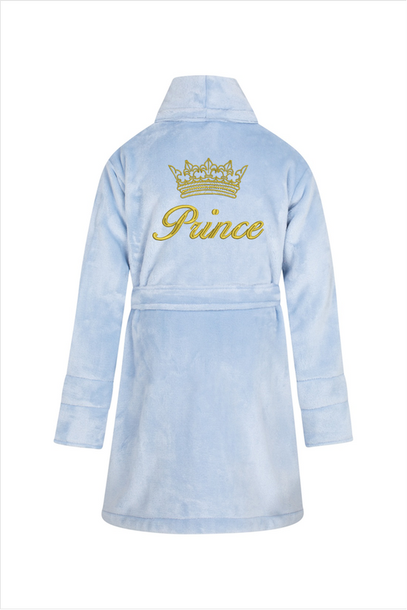 Prince + korona Szlafrok dziecięcy polarowy ByShelly - błękitny/złoty