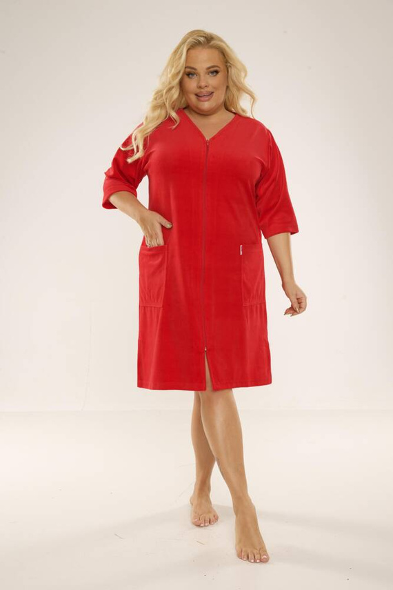 431 Welur Szlafrok Damski Forex - czerwony