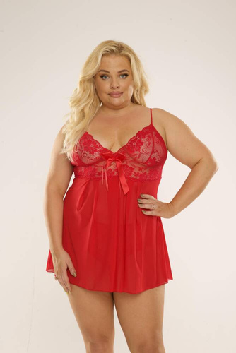901 Agathe Plus Size Halka Koszula nocna + szorty Forex - czerwony