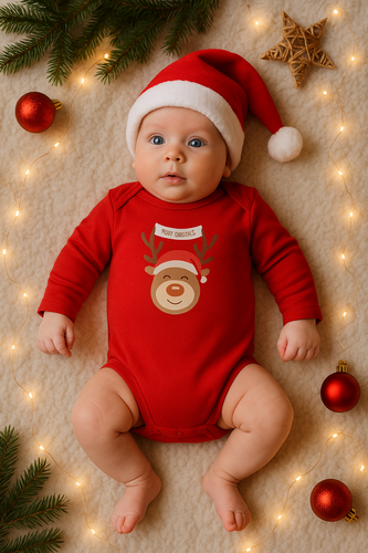 23BD06 Merry Christmas Mamatti Body z długim rękawem - czerwony