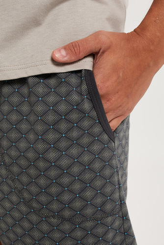 Abel Piżama Męska krótki rękaw, spodenki Italian Fashion - beżowy/druk