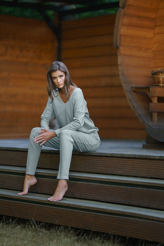 Karina Komplet Damski długi rękaw, spodnie Italian Fashion - pudrowy