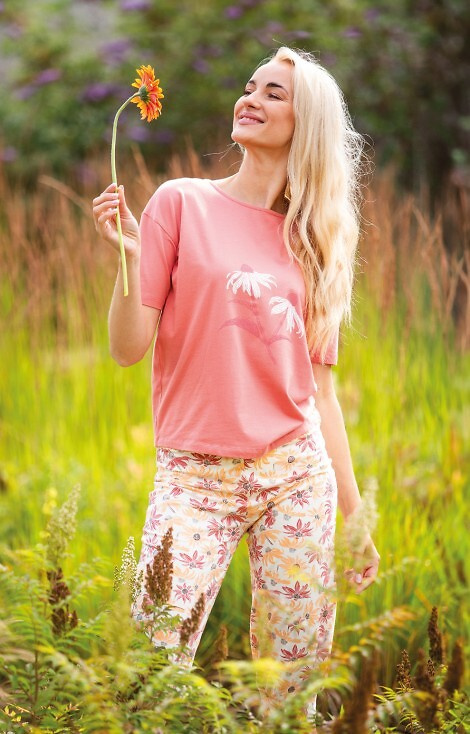 LNS 552 Piżama Damska bawełniana Key -różowa