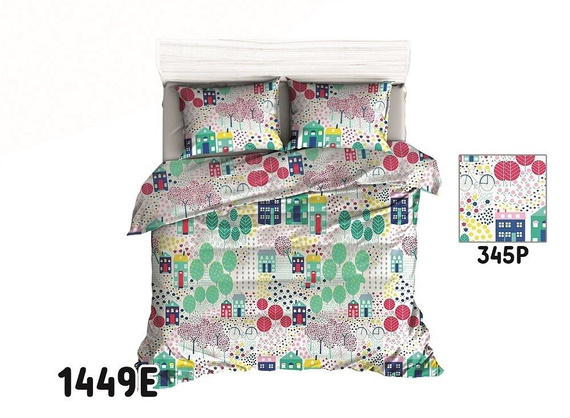 Pościel bawełniana 1412E kwiatki sowy miętowy