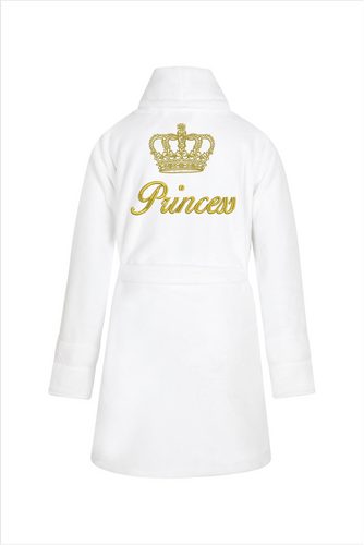 Princess + korona Szlafrok dziecięcy polarowy ByShelly - biały/złoty