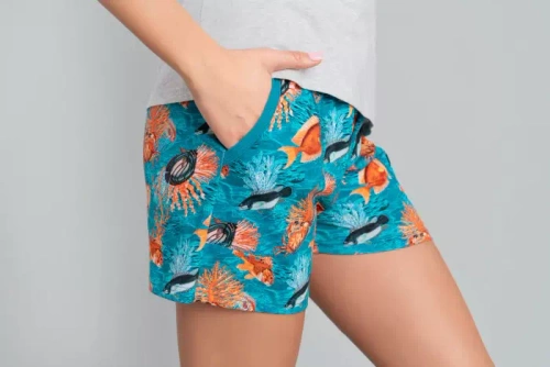Oceania Piżama Damska krótki rękaw, spodenki Italian Fashion- melanż/druk