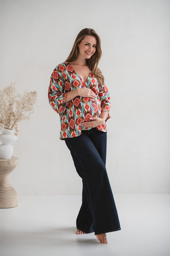 Bahama Mama Bluzka ciążowa do karmienia Milk&Love w print Boho– wiskoza, rękaw 3/4, oversize