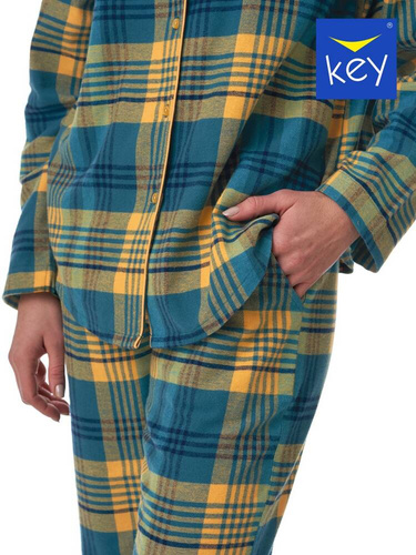 LNS 407 Flanela Bawełniana Piżama Damska Key - zielony/kratka
