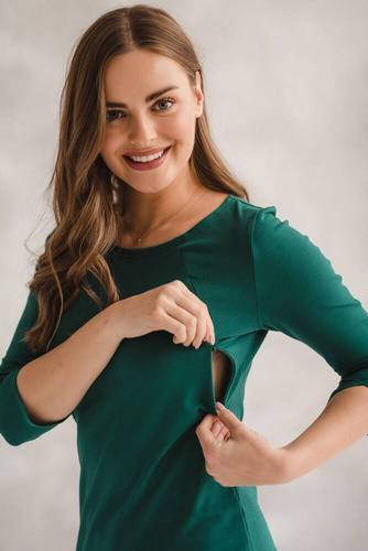 Sukienka do karmienia Milky Dress Milk&Love rękaw 3/4 butelkowa zieleń