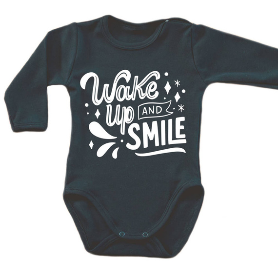 "WAKE UP AND SMILE" Moocha Body długi rękaw czarny 