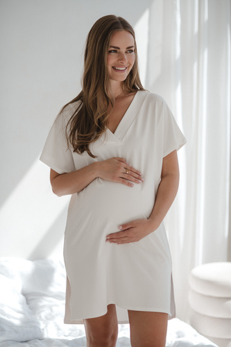 Moon Koszula nocna ciążowa i do karmienia Milk&Love– śmietankowa wiskoza, oversize | Polska jakość