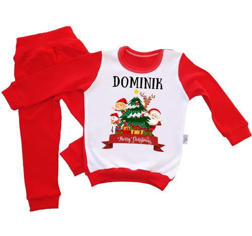 "MERRY CHRISTMAS" Moocha Piżamka świąteczna dla dzieci z imieniem czerwony