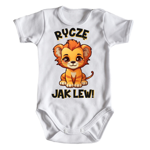 "Ryczę jak lew" Moocha body krótki rękaw biały