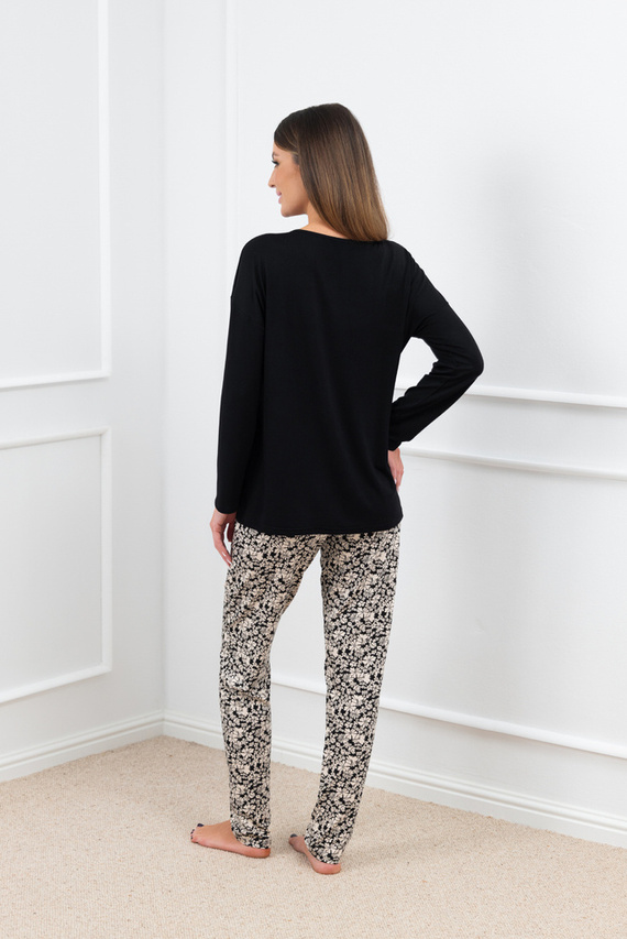 Birma Piżama Damska długi rękaw, długie spodnie Italian Fashion - czarny