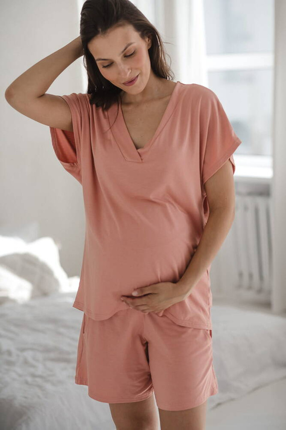 Moon bambusowa bluzka od piżamy ciążowej do karmienia krótki rękaw Milk&Love herbaciana róża