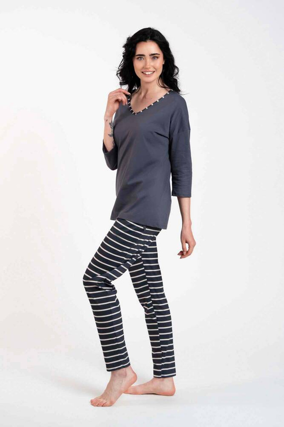 Betty Piżama Damska 3/4 rękaw, długie spodnie Italian Fashion - druk grafitowy/grafitowy