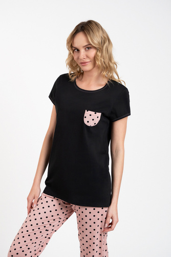 Buscato Piżama Damska krótki rękaw, długie spodnie Italian Fashion czarny/druk 