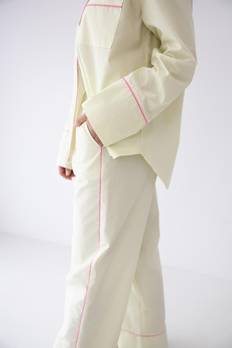 Piżama damska Sensis Raven limonkowa – bawełniana, koszula + spodnie