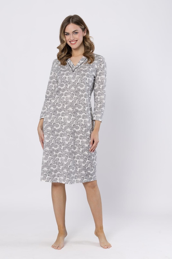 Bea 1610 Koszula nocna Leveza czarna – elegancka, 7/8, koronka