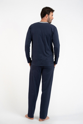 Zbyszek Piżama Męska długi rękaw, długie spodnie talian Fashion - granatowy