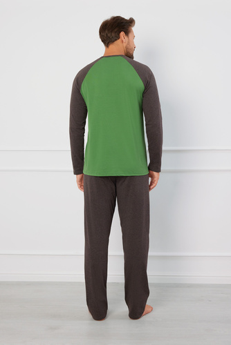 Aleksander Piżama Męska długi rękaw, długie spodnie Italian Fashion - zielony/c.melanż 