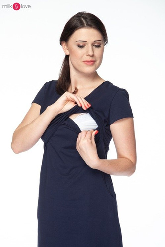 Koszula nocna ciążowa i do karmienia Day & Night Milk&Love granatowa krótki rękaw