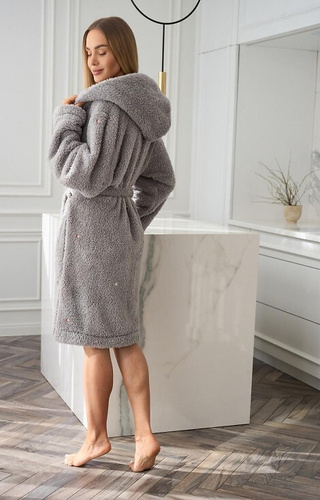 2559 Liv Szlafrok damski L&L z kapturem szary – krótki i wygodny