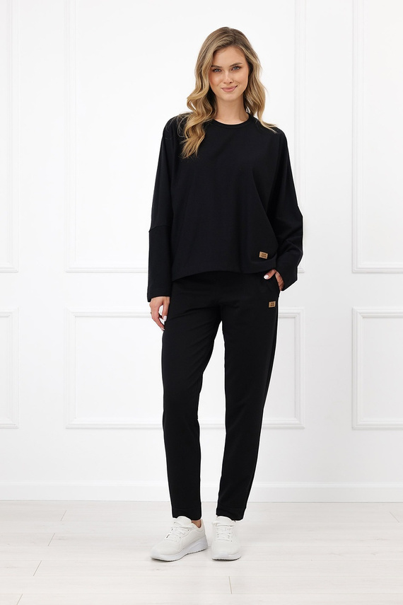 Bluza damska Italian Fashion Manta oversize długi rękaw z guzikami basic- czarna