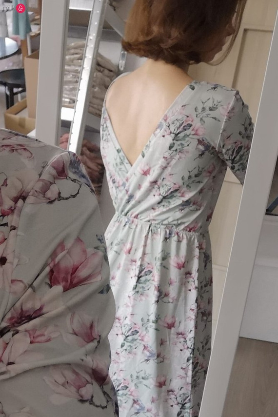 Sukienka do karmienia Two Ways LONG krótki rękaw Milk&Love miętowa w magnolie i ptaki