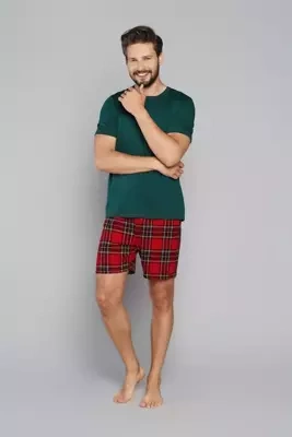 Narwik Piżama Męska krótki rękaw, spodenki Italian Fashion- zielony/druk