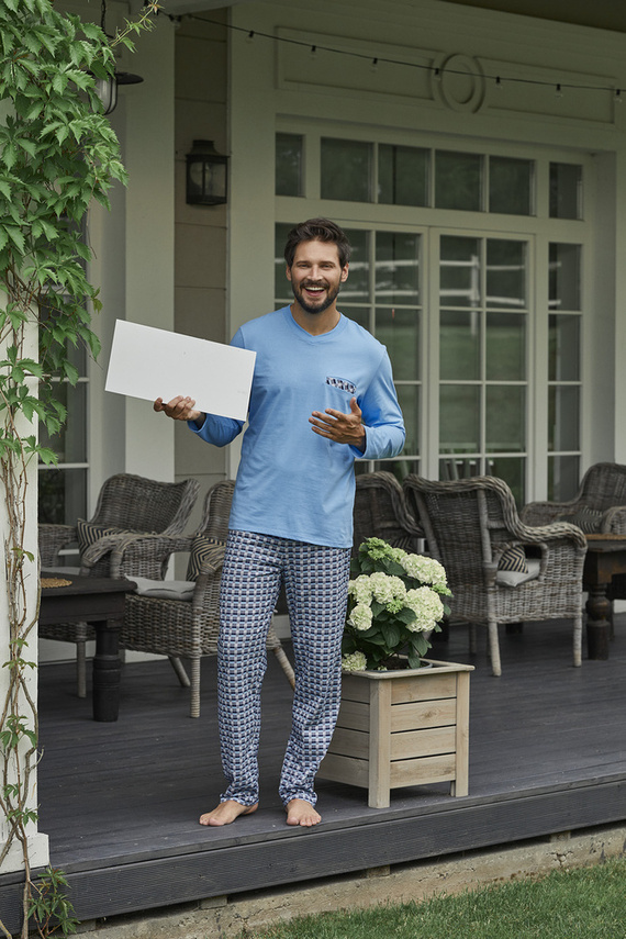 Jaromir Męska długi rękaw, długie spodnie Italian Fashion - niebieski/druk