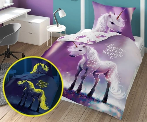4638 A Fluo 35 Pościel bawełniana świecąca w ciemności Jednorożec Detexpol