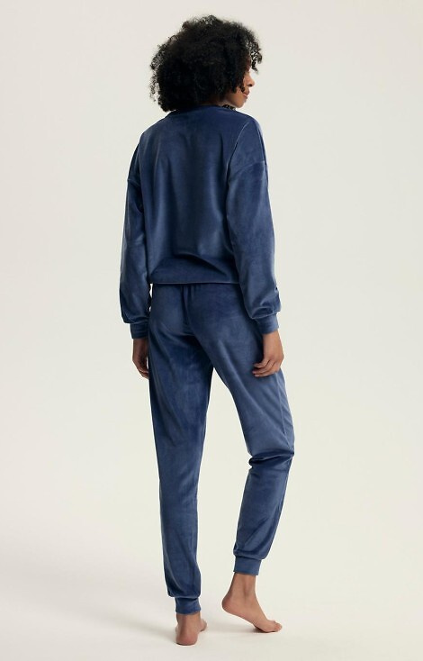 43722 Delanie Piżama damska Henderson navy– welur, długi rękaw i spodnie