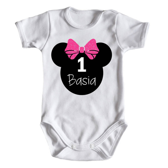 Body krótki rękaw " 1 urodziny roczek" Moocha róż