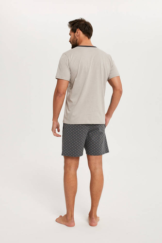 Abel Piżama Męska krótki rękaw, spodenki Italian Fashion - beżowy/druk