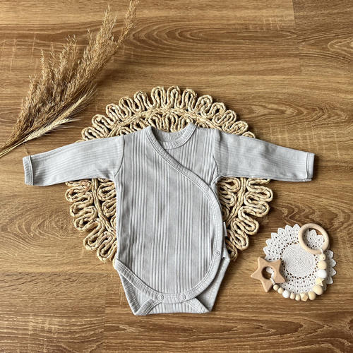 BDAB009 EkoBaby Mamatti Body kopertowe z długim rękawem - szary