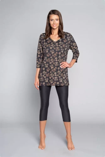 Pinnia Piżama Damska 3/4 rękaw, 3/4 spodnie Italian Fashion - druk/grafitowy