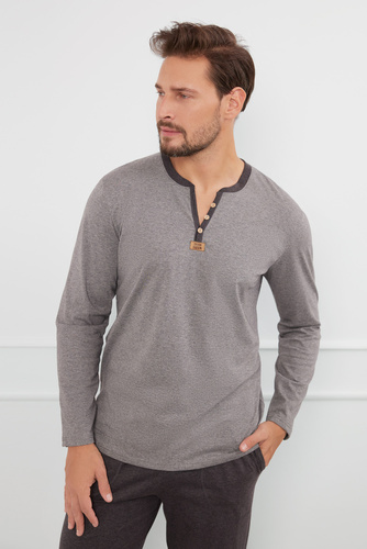 Juliusz Piżama Męska długi rękaw, długie spodnie Italian Fashion - śr.melanż/c.melanż