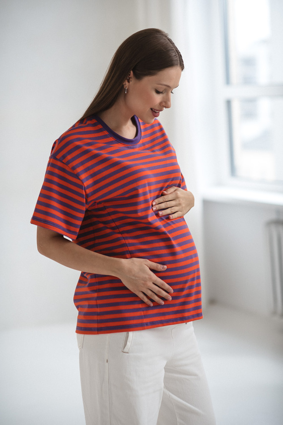 Mamahood T-shirt ciążowy i do karmienia Milk&Love fioletowo-pomarańczowe– wygodny i stylowy