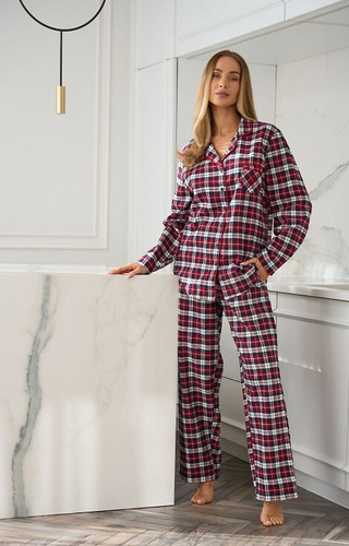 2475 Roxy Piżama damska L&L czerwona  – flanelowa, rozpinana, w kratę