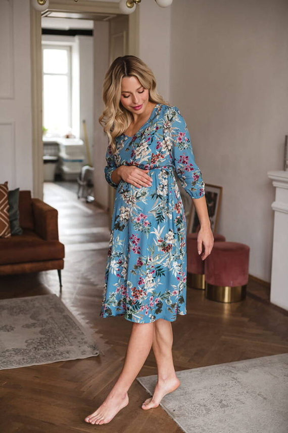 Lovely Dress Midi Milk&Love sukienka ciążowa i do karmienia błękitna w kwiaty
